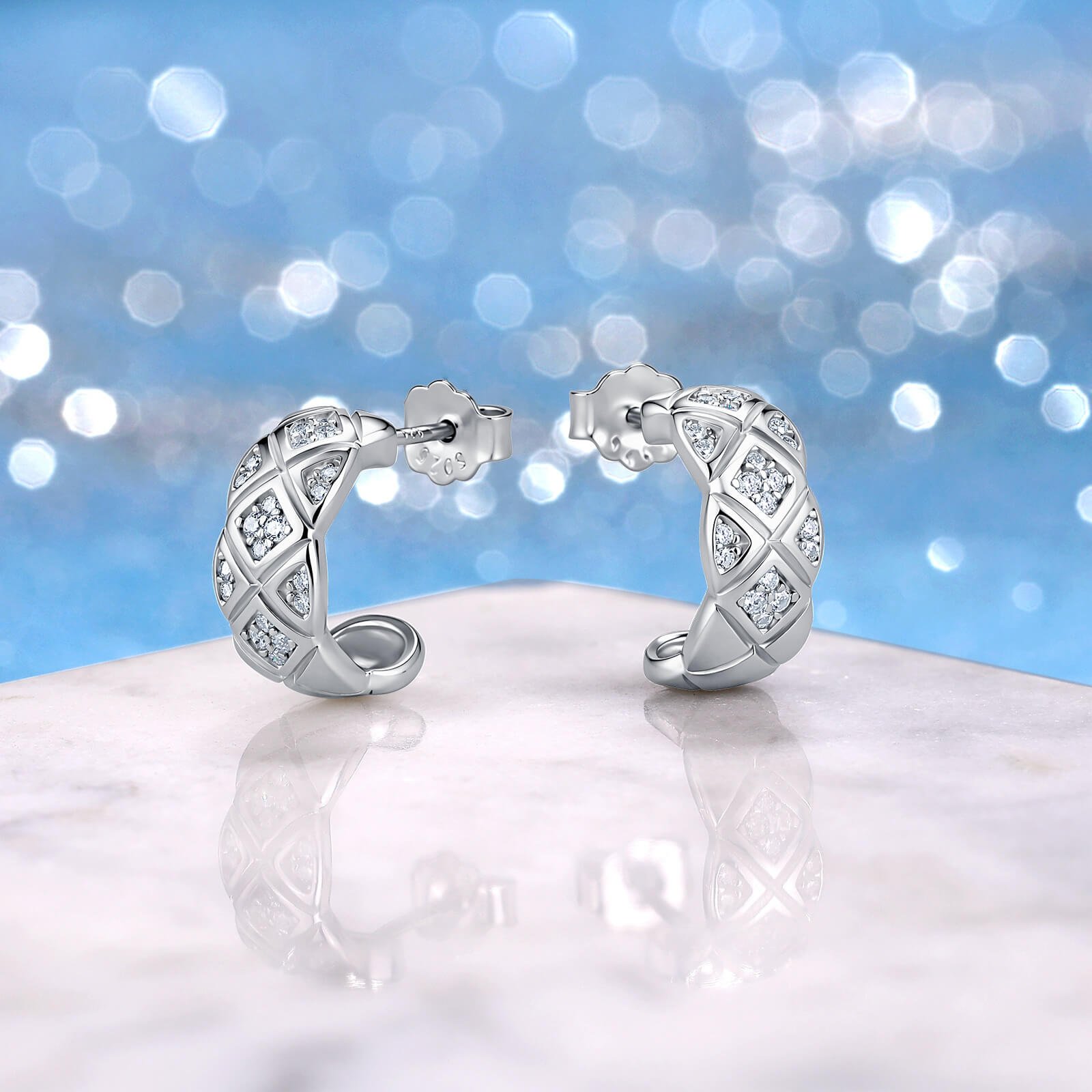 Diamond lattice moissanite earrings stud Diamond lattice moissanite earrings stud