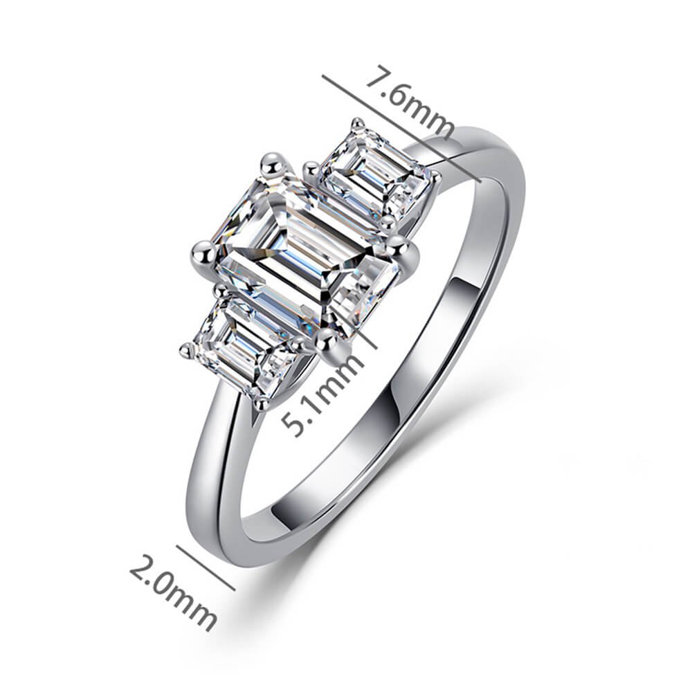 Anel de noivado com três pedras de moissanita lapidação esmeralda 02 Emerald cut Moissanite three stones engagement ring 02 6