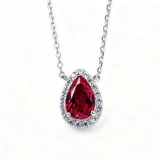 Collana con pendente a forma di pera, pietra preziosa sintetica incastonata a pavé.
