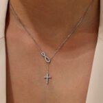 Infinite knot and cross Moissanite pendant necklace 5 Colar com pingente de moissanita em formato de nó infinito e cruz