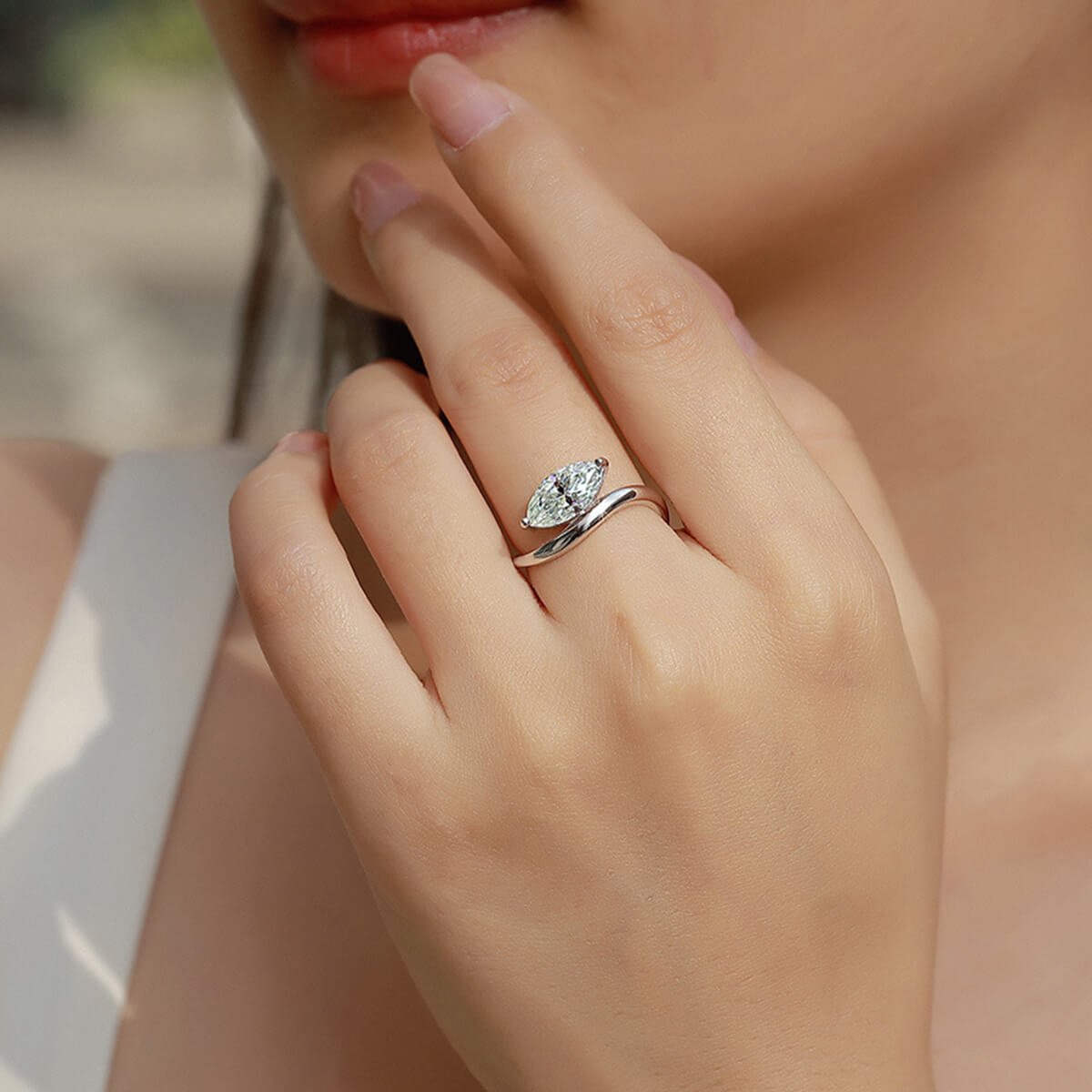 Marquise cut Moissanite engagement ring