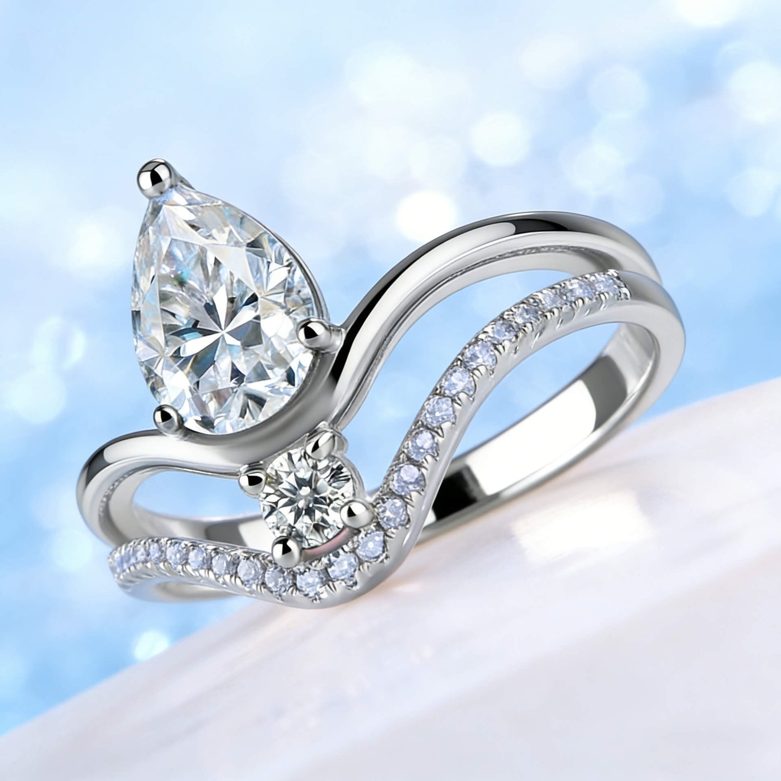 Doppelband-Moissanit-Toi-et-Moi-Ring im Birnenschliff Doppelband-Moissanit-Toi-et-Moi-Ring im Birnenschliff