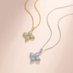 Pear-shaped classic four-leaf clover moissanite necklace 3 Colar clássico de moissanita em formato de trevo de quatro folhas com pingente em formato de pera