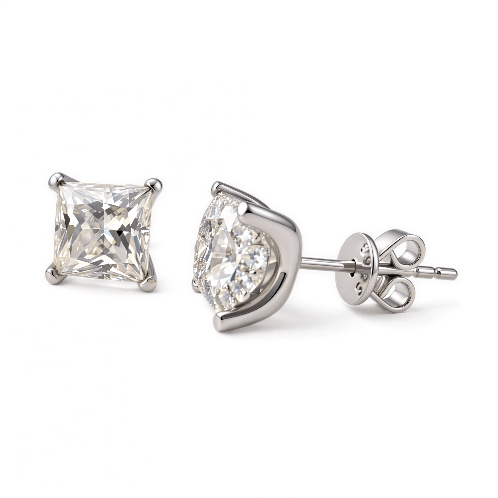 Pendientes de moissanita talla princesa