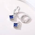 Princess cut lab grown sapphire hoop earrings 4 brincos de argola com safira cultivada em laboratório com corte princesa