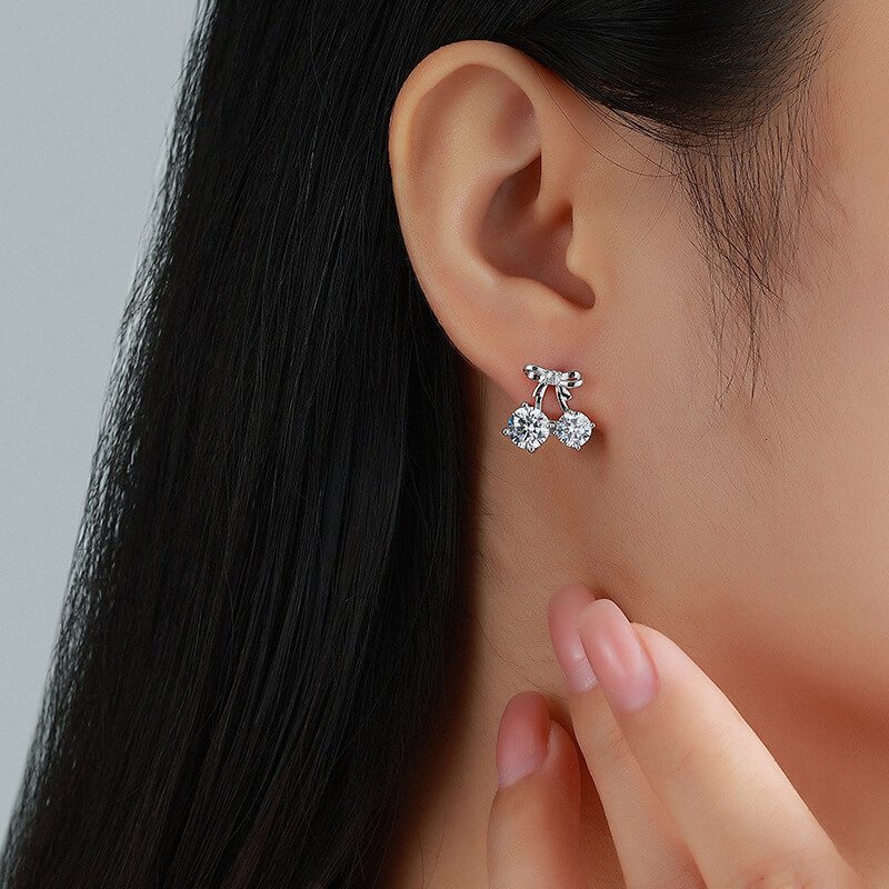 Round cherry moissanite earrings stud Round cherry moissanite earrings stud