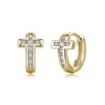 Round cut cross Moissanite hoop earrings 2 Orecchini a cerchio con croce in moissanite taglio rotondo