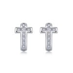 Round cut cross Moissanite hoop earrings 3 Orecchini a cerchio con croce in moissanite taglio rotondo