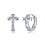 Round cut cross Moissanite hoop earrings 1 Orecchini a cerchio con croce in moissanite taglio rotondo