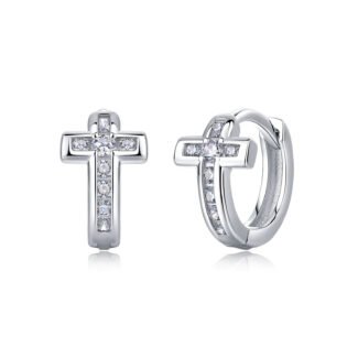 Orecchini a cerchio con croce in moissanite taglio rotondo