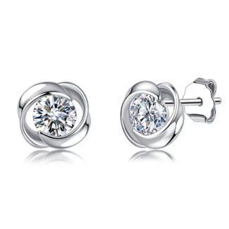 Orecchini a lobo con moissanite a spirale taglio rotondo