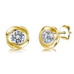 Orecchini a lobo con moissanite a spirale taglio rotondo