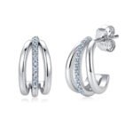Round double hoop hollow c-shaped moissanite earrings stud 1 Orecchini a lobo rotondi a doppio cerchio cavo a forma di C con moissanite