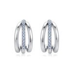 Round double hoop hollow c-shaped moissanite earrings stud 3 Orecchini a lobo rotondi a doppio cerchio cavo a forma di C con moissanite