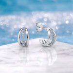 Round double hoop hollow c-shaped moissanite earrings stud 4 Orecchini a lobo rotondi a doppio cerchio cavo a forma di C con moissanite