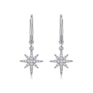Bông tai hình ngôi sao tám cánh tròn đính đá Moissanite.