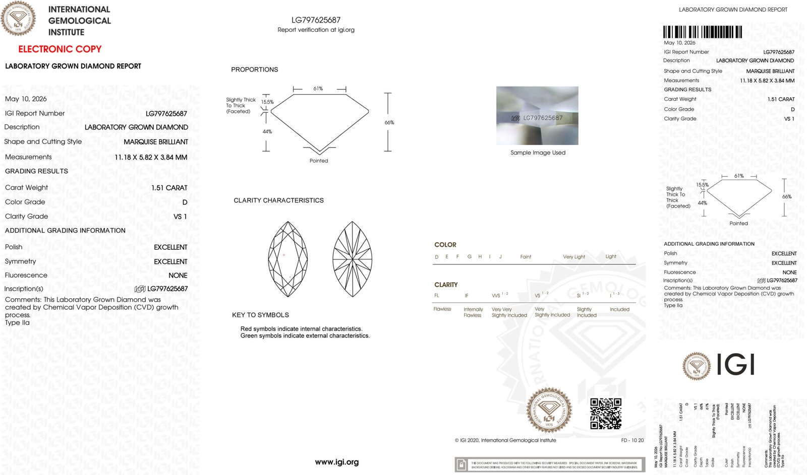 Diamante cultivado en laboratorio de 1,51 ct, talla marquesa, color D, claridad VS1.