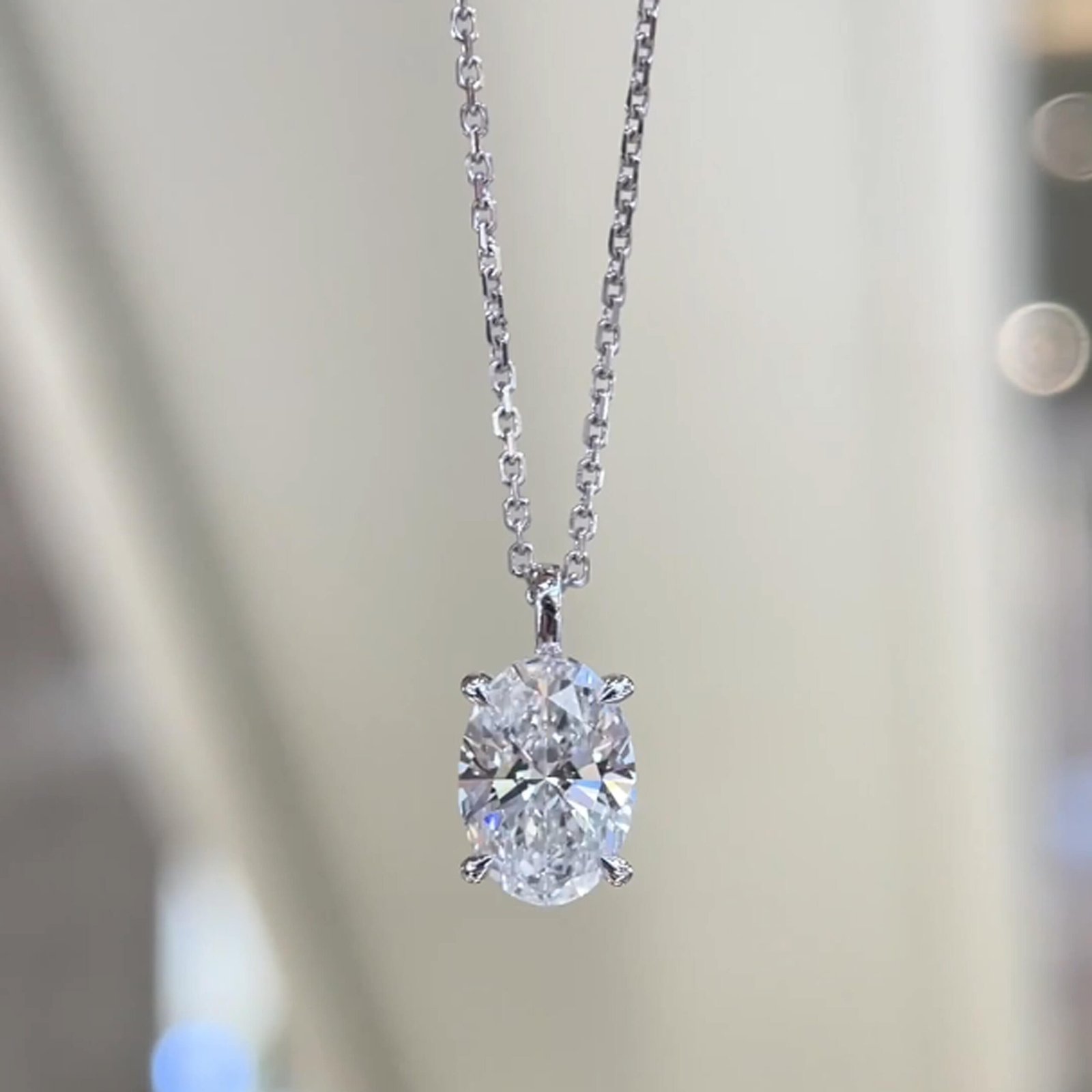 4 prongs oval cut lab grown diamond pendant necklace 4 prongs oval cut lab grown diamond pendant necklace