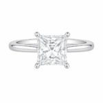 4 prongs princess cut lab grown diamond engagement ring 1 Anel de noivado com diamante cultivado em laboratório com lapidação princesa e quatro garras