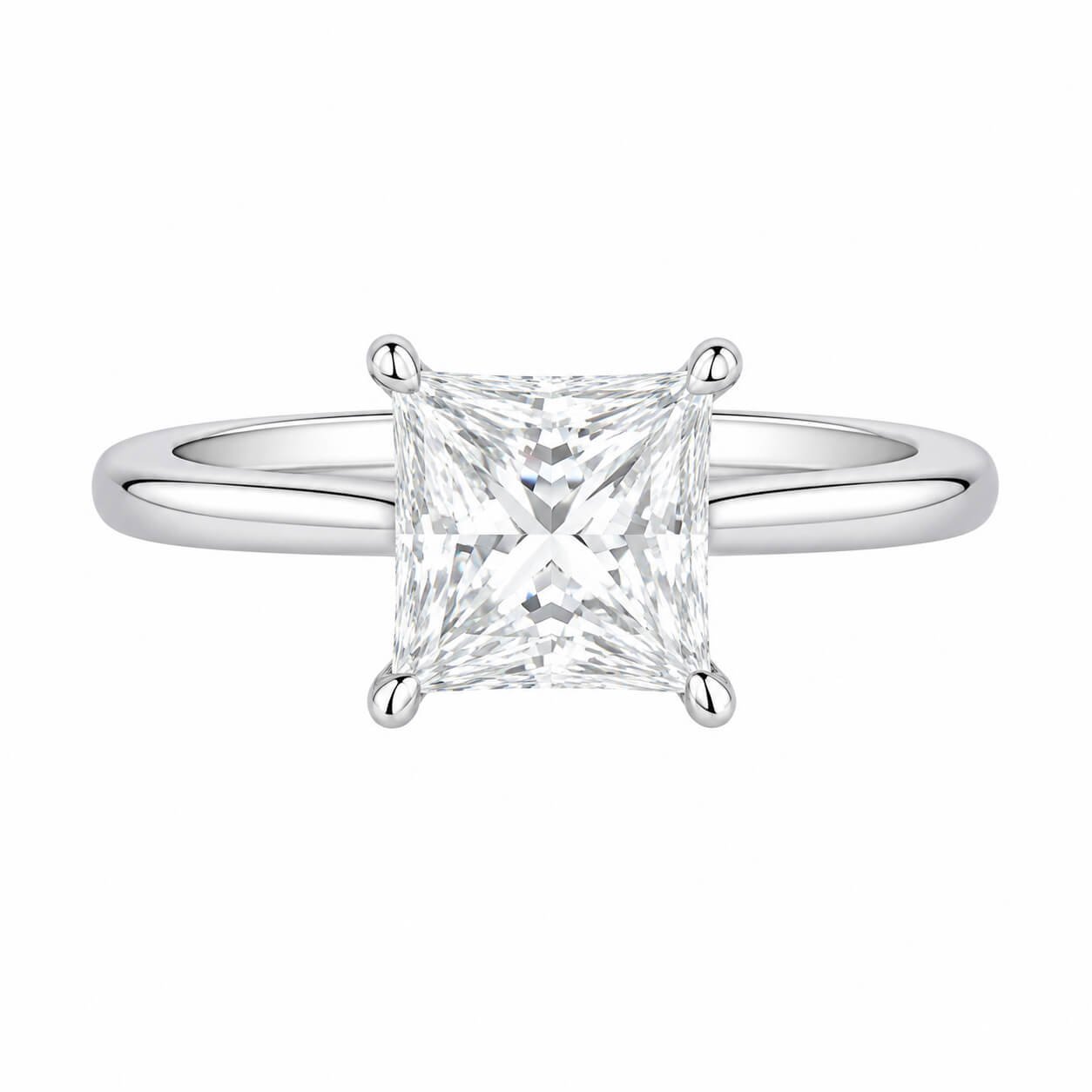 Anel de noivado com diamante cultivado em laboratório com lapidação princesa e quatro garras Anel de noivado com diamante cultivado em laboratório com lapidação princesa e quatro garras