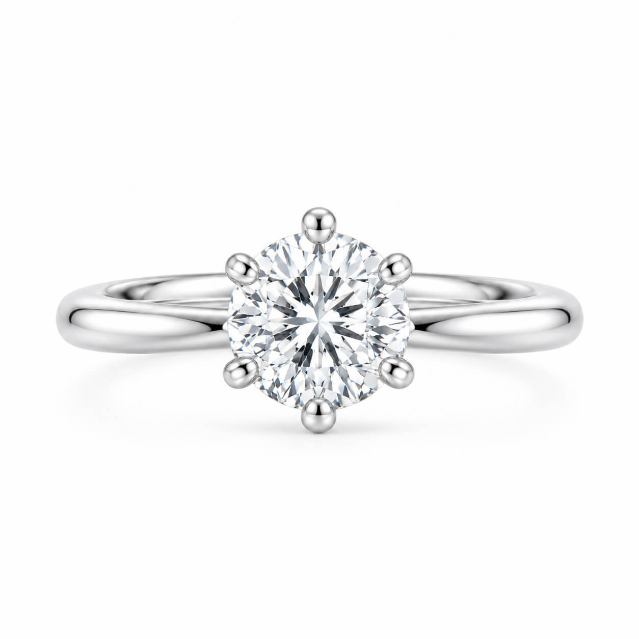 6 prongs round cut lab grown diamond engagement ring