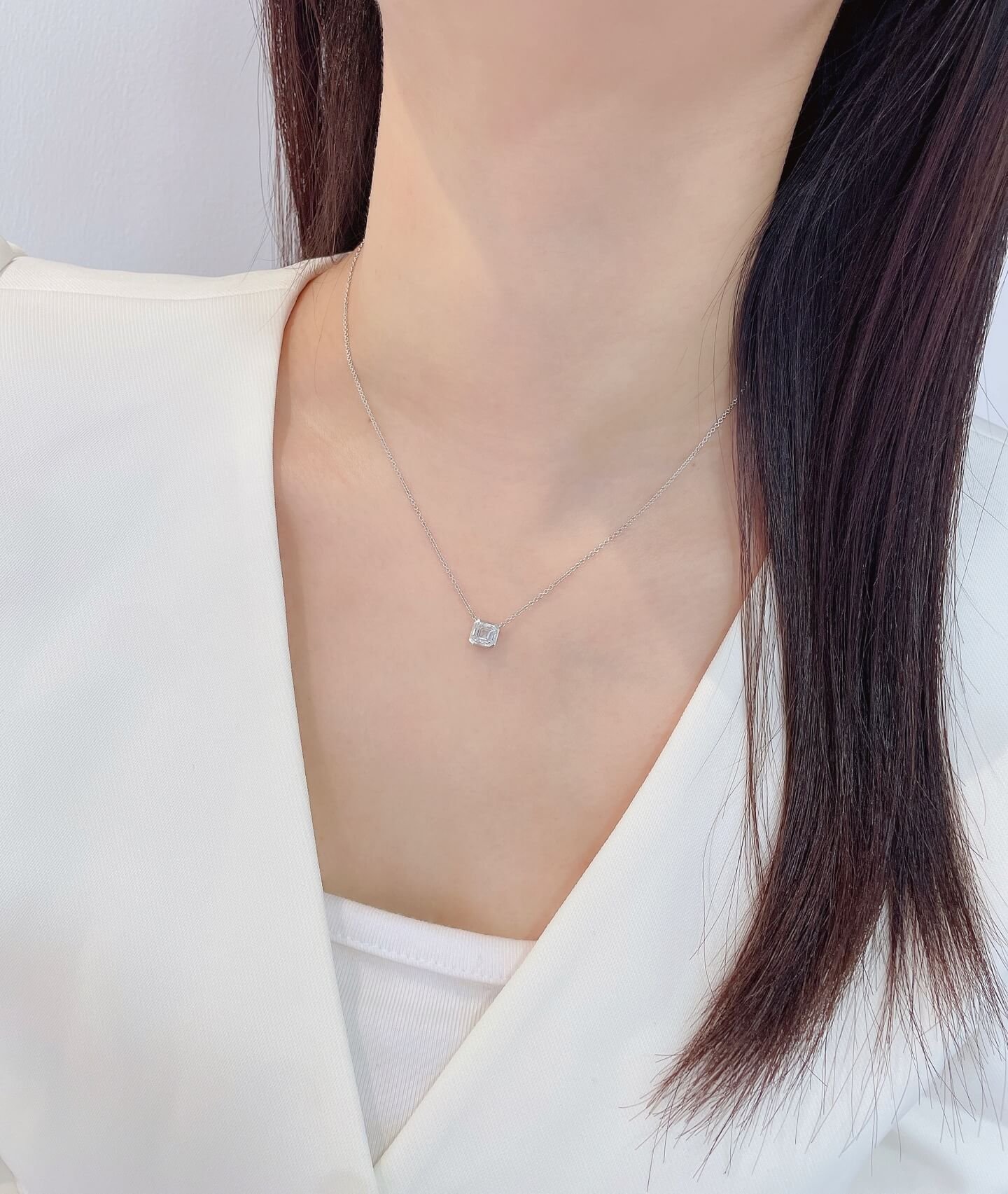 Bezel setting asscher cut lab grown diamond pendant necklace