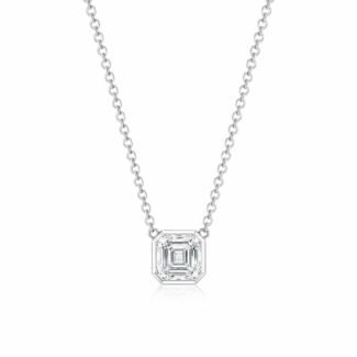 Collar con colgante de diamante cultivado en laboratorio con talla Asscher y engaste de bisel