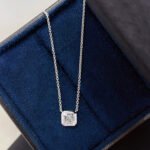 Bezel setting asscher cut lab grown diamond pendant necklace