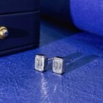 Bezel setting emerald cut lab grown diamond earrings stud
