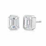 Bezel setting emerald cut lab grown diamond earrings stud