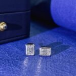 Bezel setting emerald cut lab grown diamond earrings stud