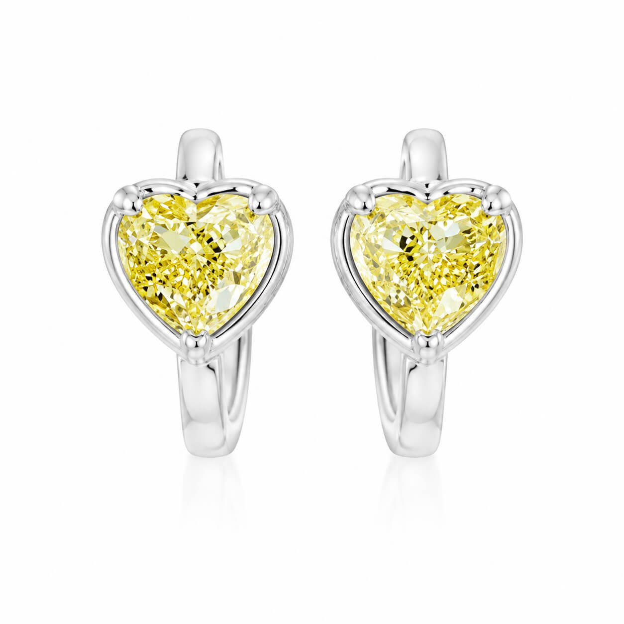 Bezel setting heart cut lab grown yellow diamond hoop earrings Bezel setting heart cut lab grown yellow diamond hoop earrings