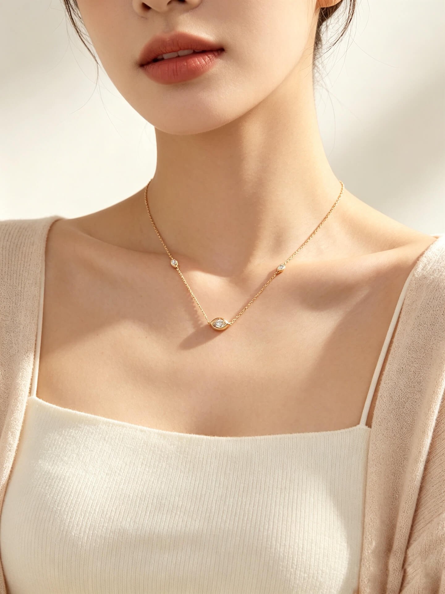 Collar con colgante de diamante sintético talla marquesa engastado en bisel Collar con colgante de diamante sintético talla marquesa engastado en bisel