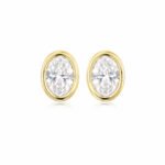 Bezel setting oval cut lab grown diamond bubble earrings stud