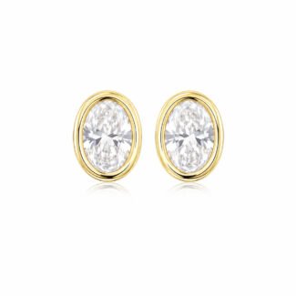 Bezel setting oval cut lab grown diamond bubble earrings stud
