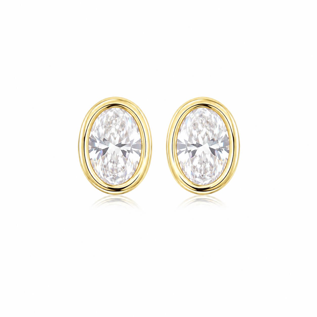 Bezel setting oval cut lab grown diamond bubble earrings stud