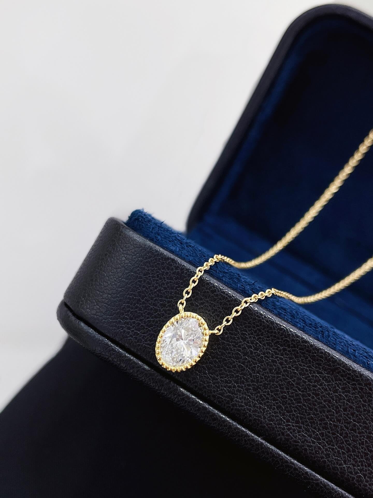 Bezel setting oval cut lab grown diamond necklace