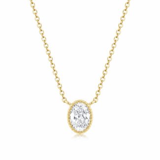 Bezel setting oval cut lab grown diamond necklace