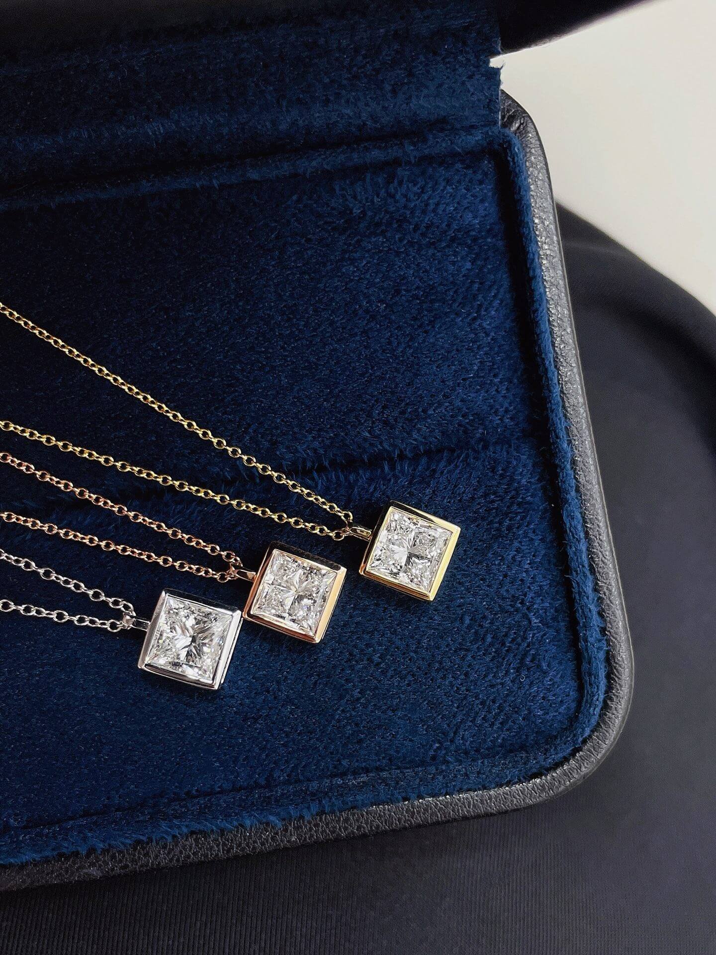 Bezel setting princess cut lab grown diamond pendant necklace