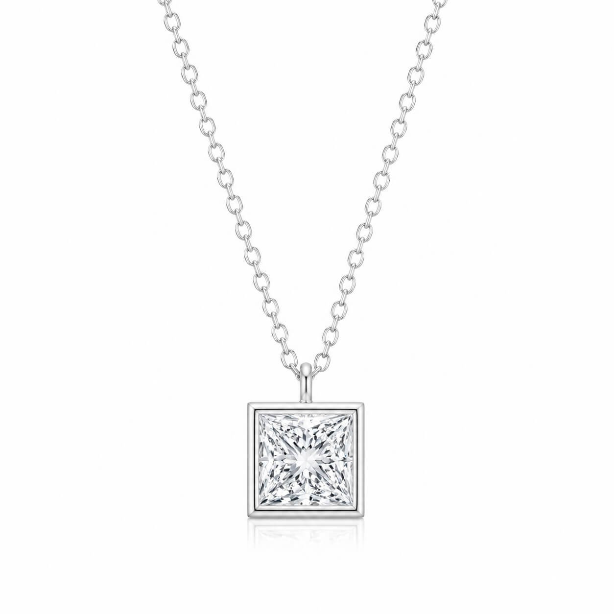 Bezel setting princess cut lab grown diamond pendant necklace