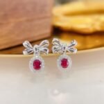 Bow design oval cut lab grown ruby earrings stud 2 Bow design oval cut lab grown ruby earrings stud