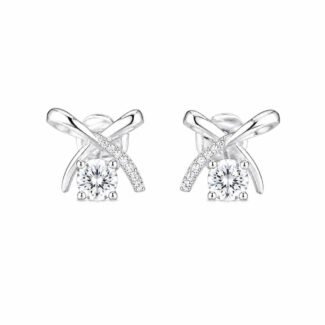 Bow shaped round cut lab grown diamond earrings stud