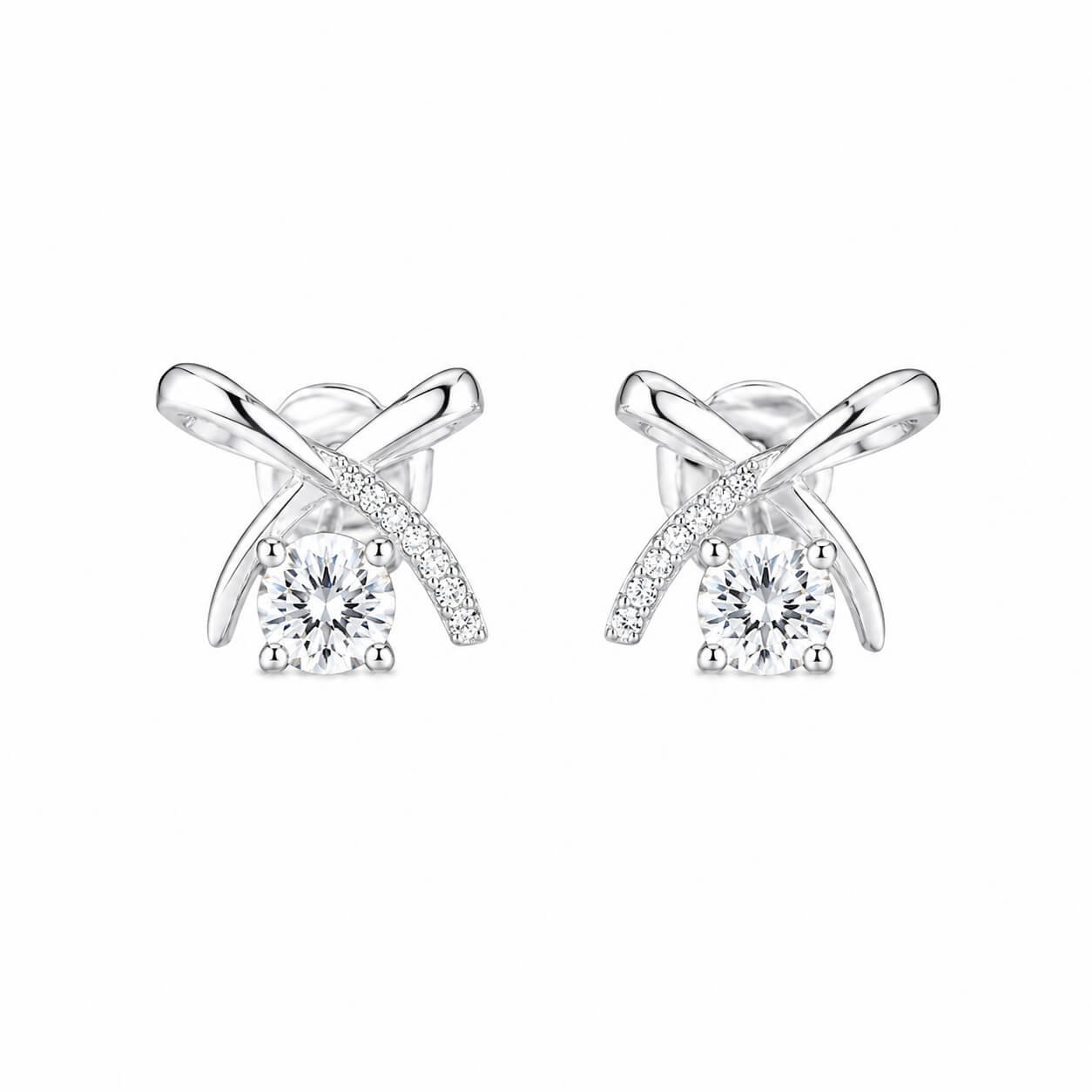 Bow shaped round cut lab grown diamond earrings stud Bow shaped round cut lab grown diamond earrings stud