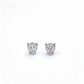 Cat design round cut lab grown diamond earrings stud