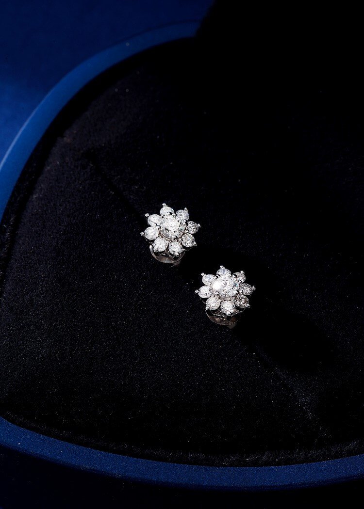 Eight-sided sunflower lab grown diamond earrings stud