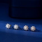Eight-sided sunflower lab grown diamond earrings stud