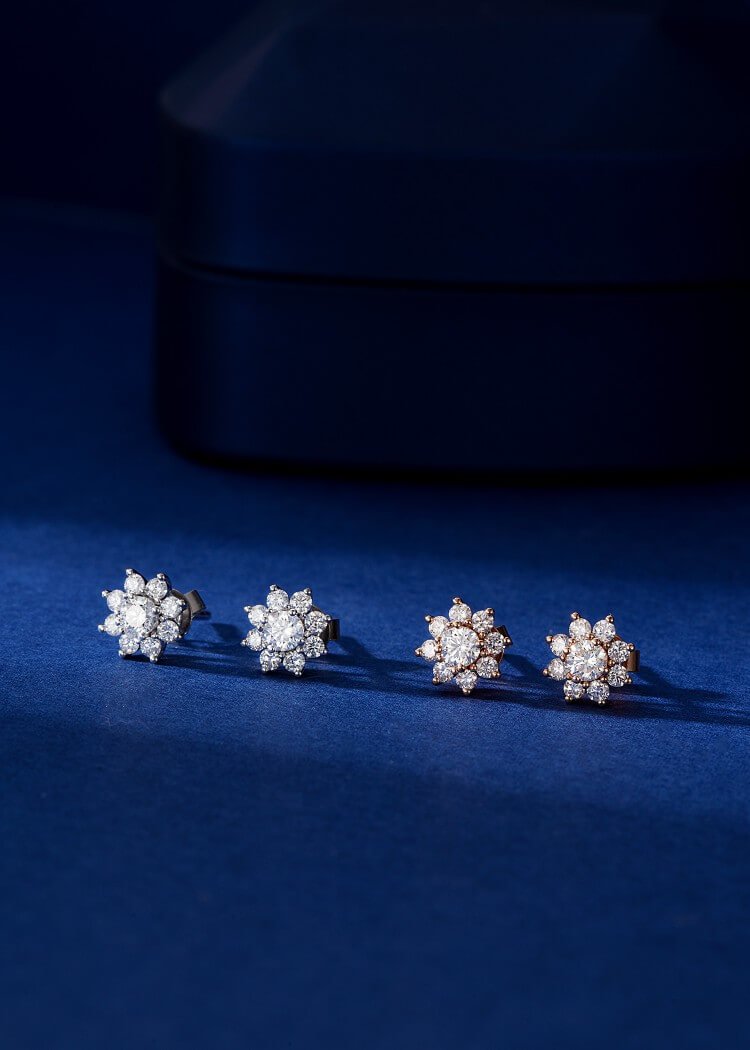 Eight-sided sunflower lab grown diamond earrings stud