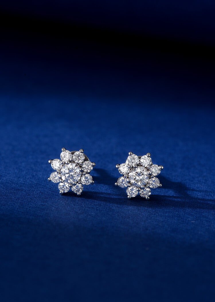 Eight-sided sunflower lab grown diamond earrings stud