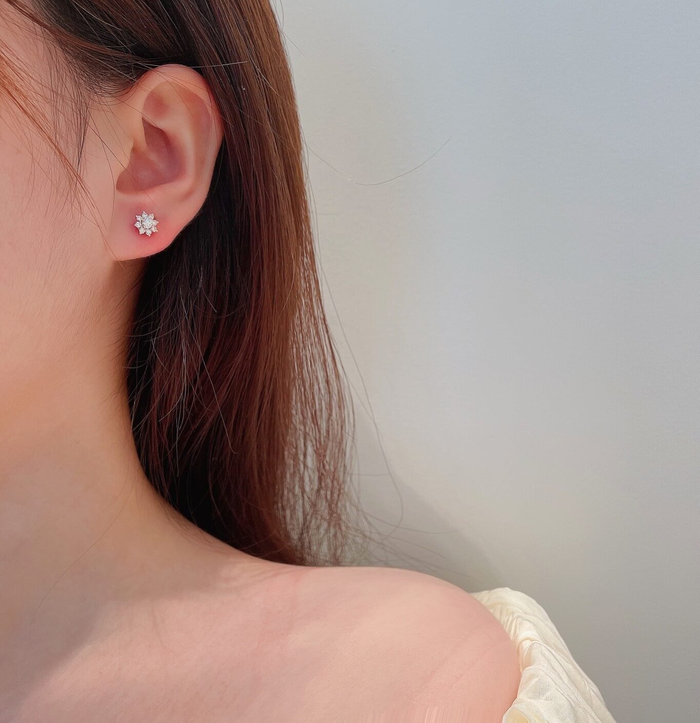 Eight-sided sunflower lab grown diamond earrings stud