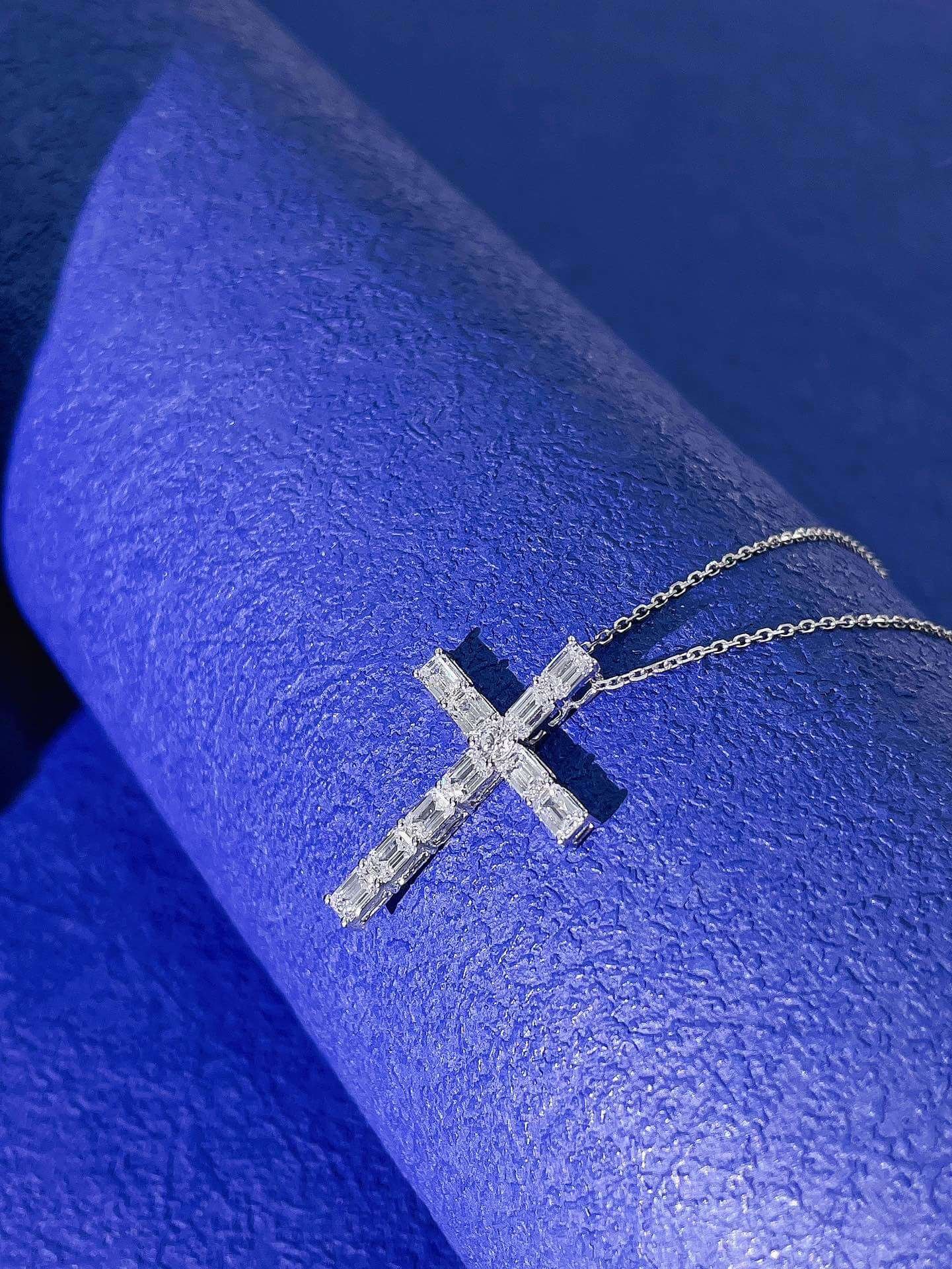 Emerald cut lab grown diamond cross pendant necklace Emerald cut lab grown diamond cross pendant necklace